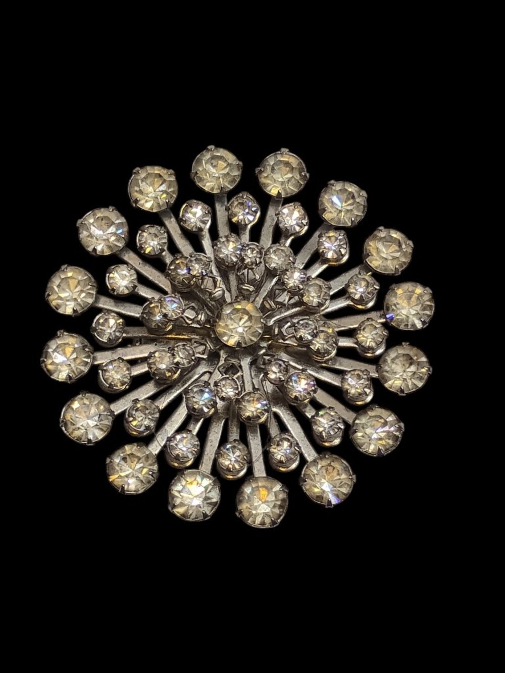 Flower Starburst Snowflake Rhinestone Vintage Brooche Pin Jewelry Silver Tone